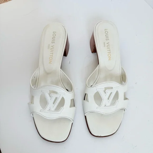 Louis Vuitton Isola LV Logo Mule Sandals White Leather Block Heel Slides EU 38.5 - Picture 11 of 11
